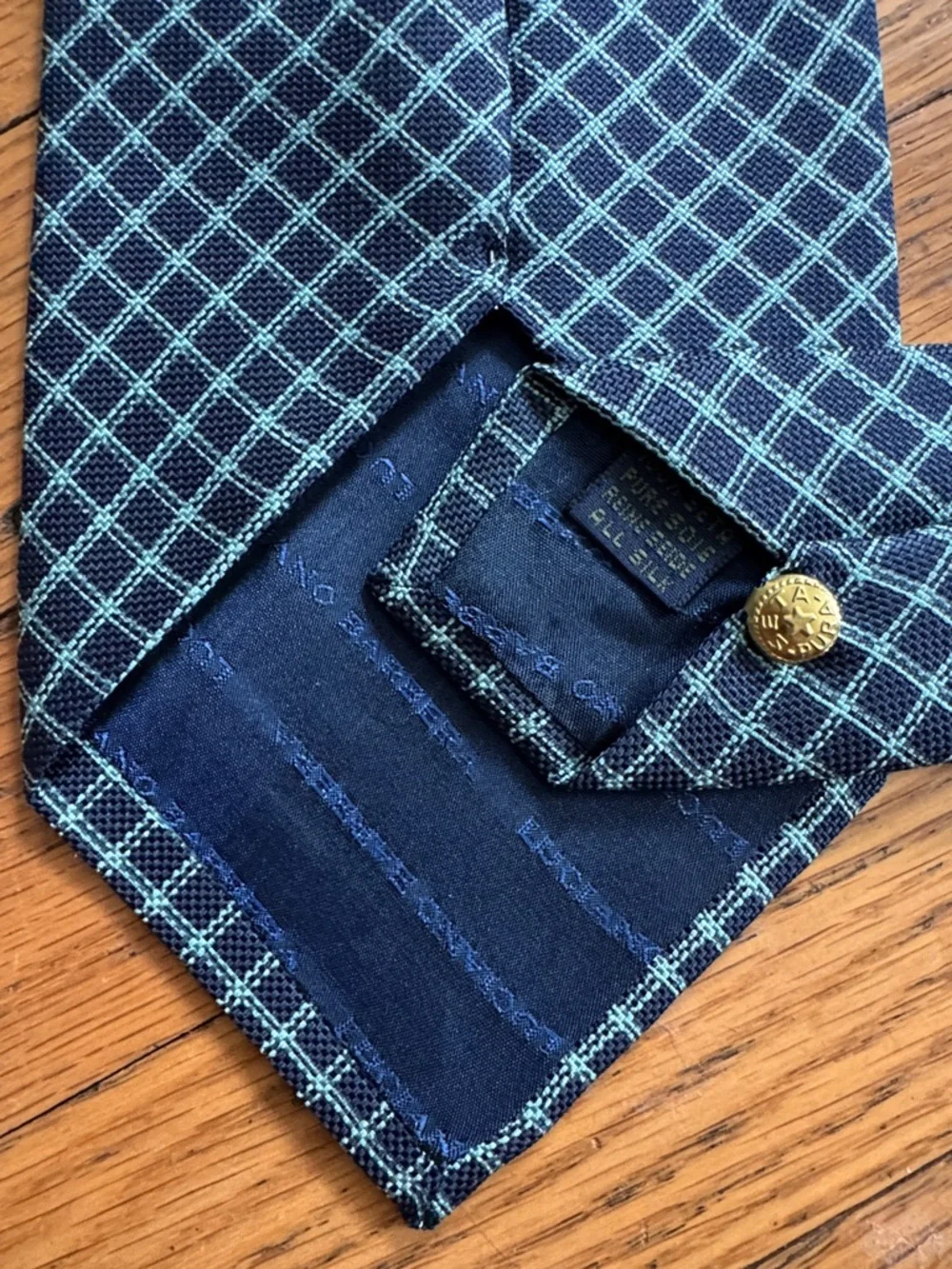 Luciano Barbera Silk Tie Navy Teal Windowpane Grid Made in Italy